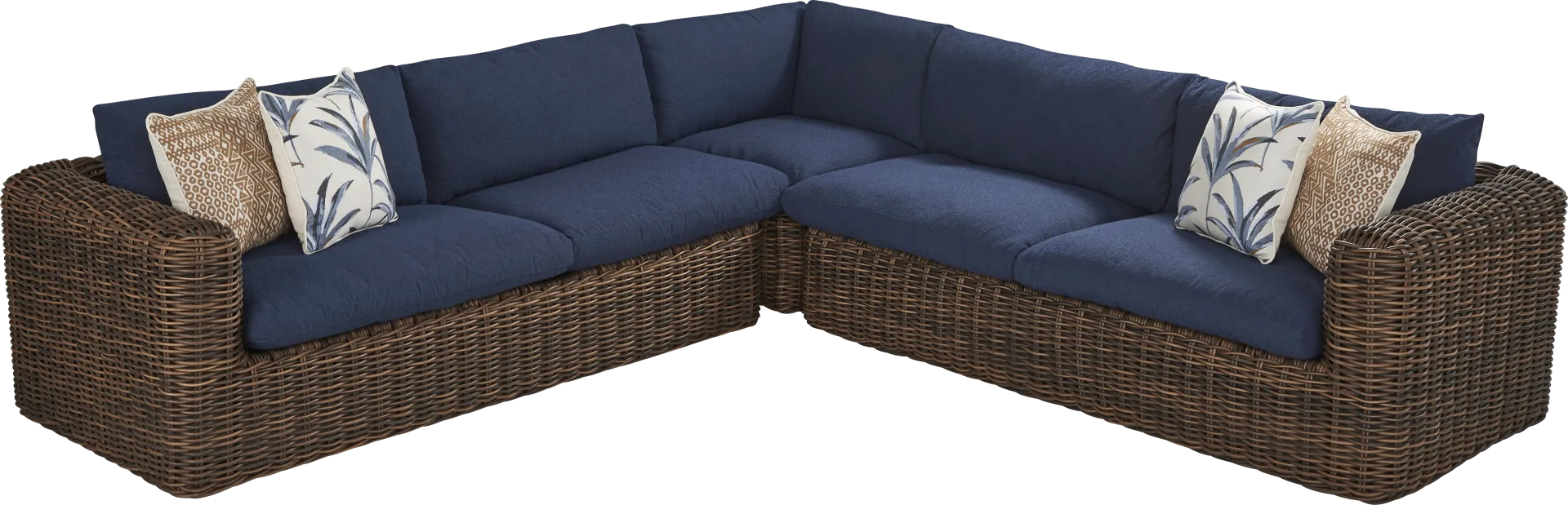 Plume Brown 3 Pc Outdoor Sectional with Navy Cushions - Image 1