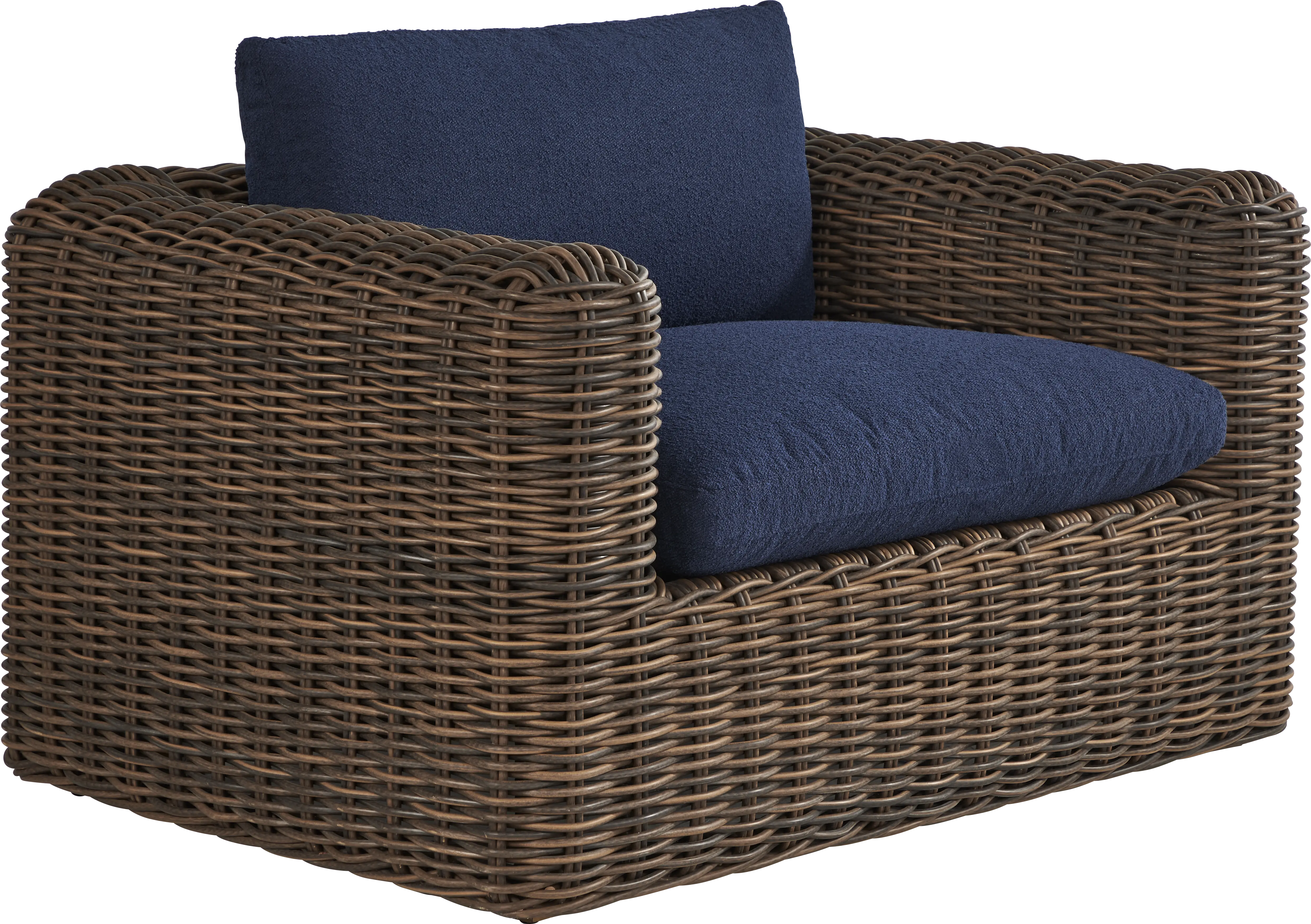 Plume Brown Outdoor Club Chair with Navy Cushions - Thumbnail - Image 1