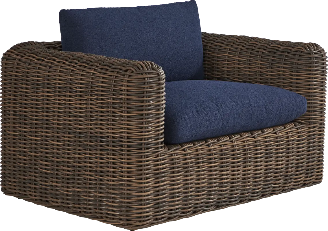 Plume Brown Outdoor Club Chair with Navy Cushions