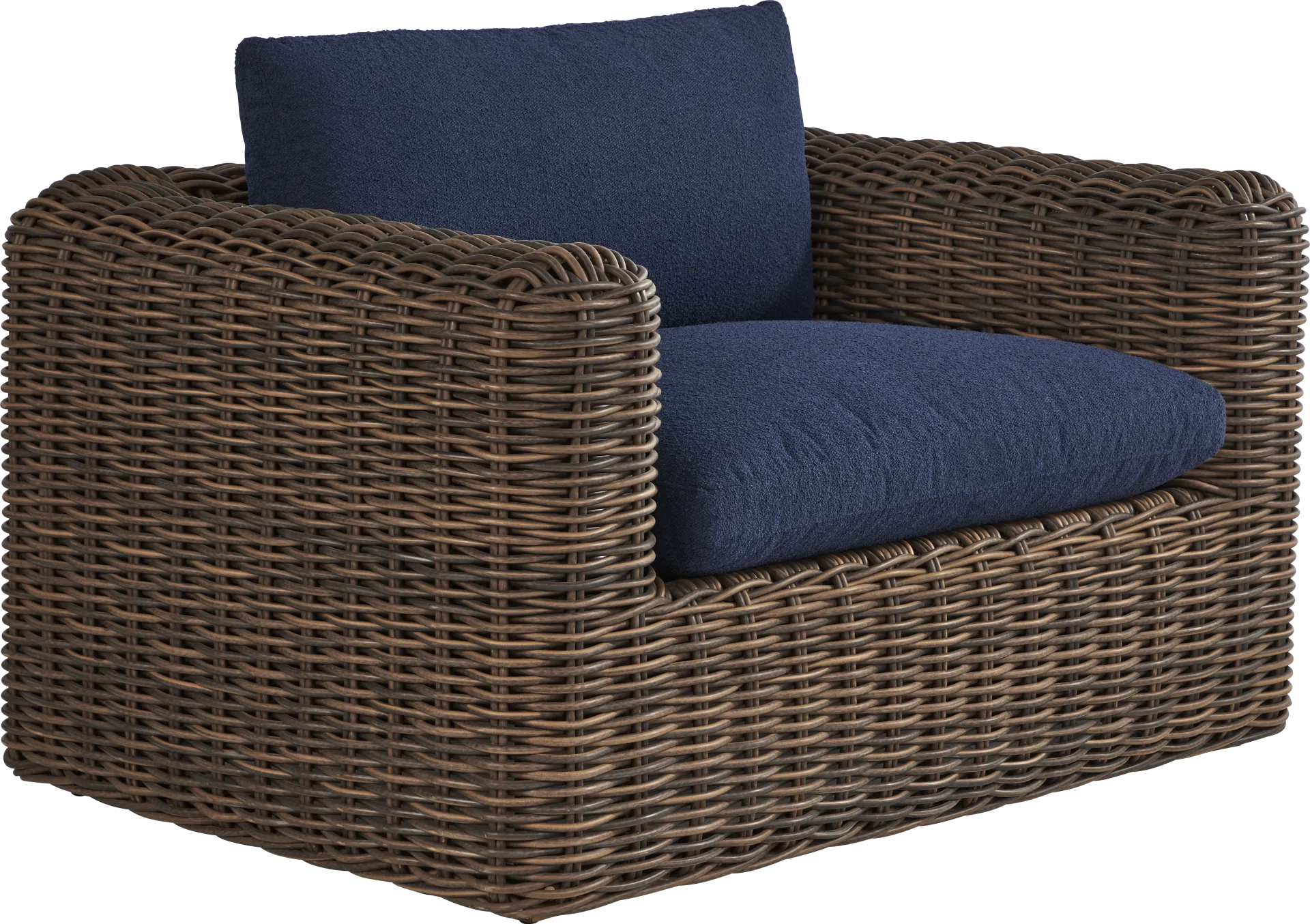 Plume Brown Outdoor Club Chair with Navy Cushions - Image 1