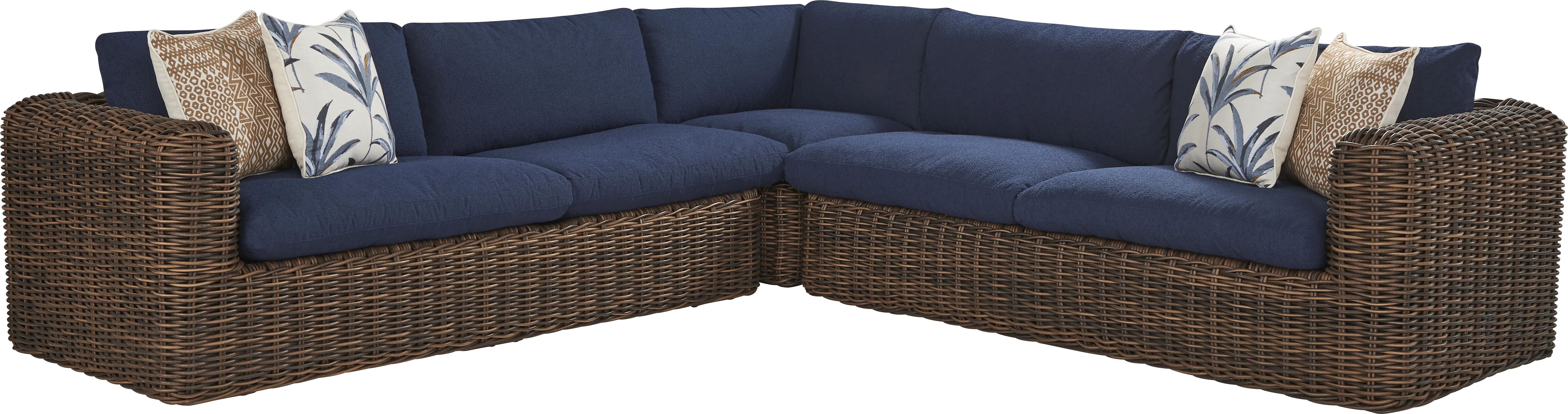 Plume Brown 3 Pc Outdoor Sectional with Navy Cushions - Thumbnail - Image 1