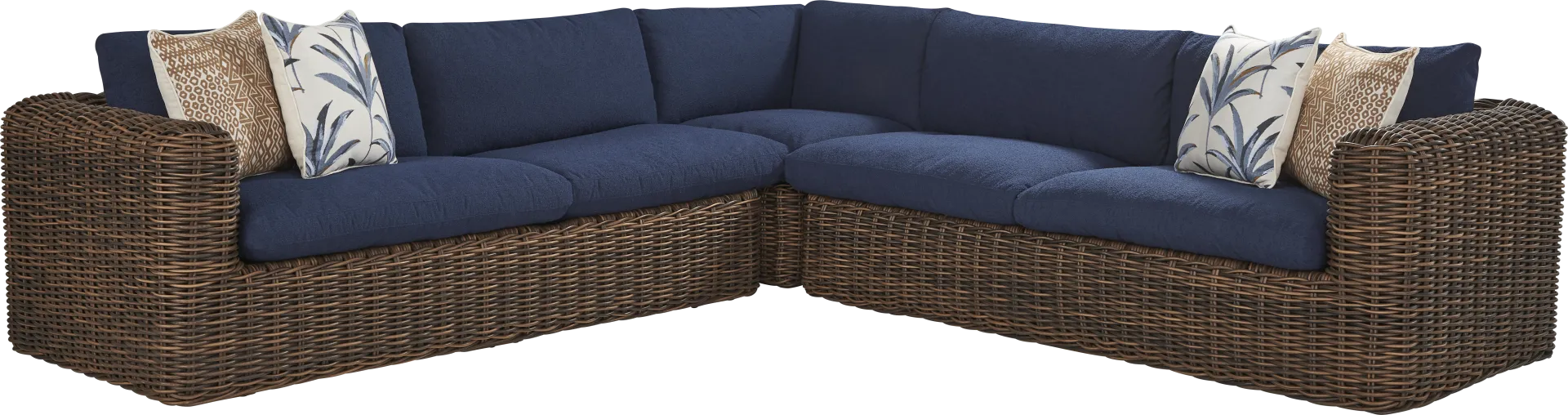 Plume Brown 3 Pc Outdoor Sectional with Navy Cushions - Image 1