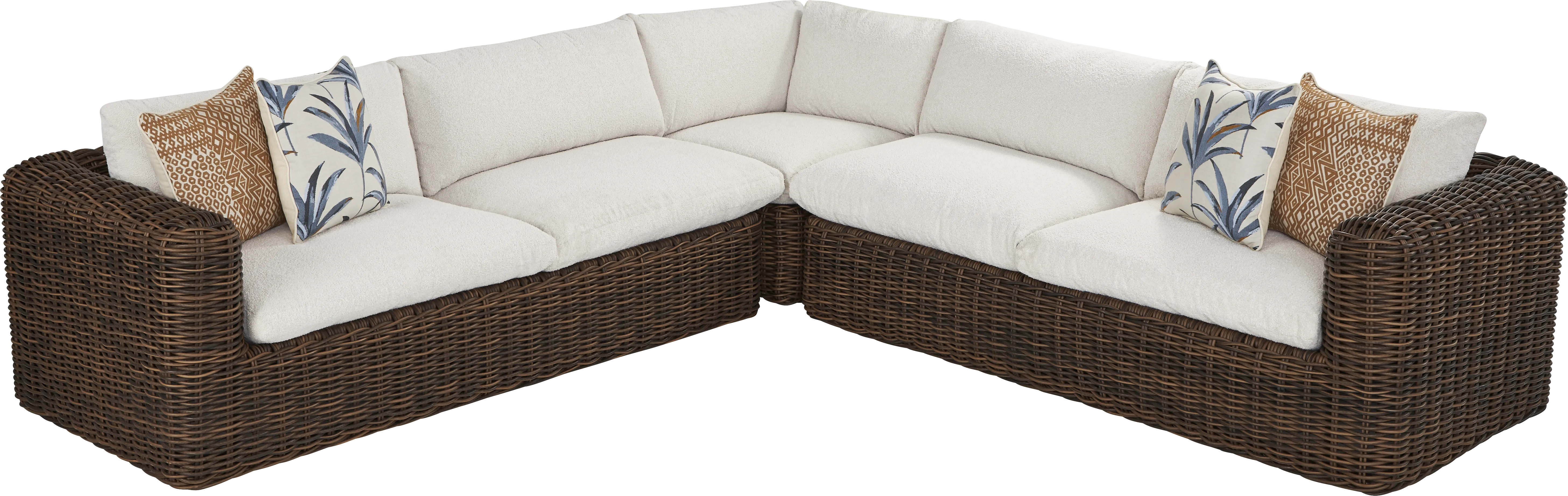 Plume Brown 3 Pc Outdoor Sectional with Ivory Cushions - Thumbnail - Image 1