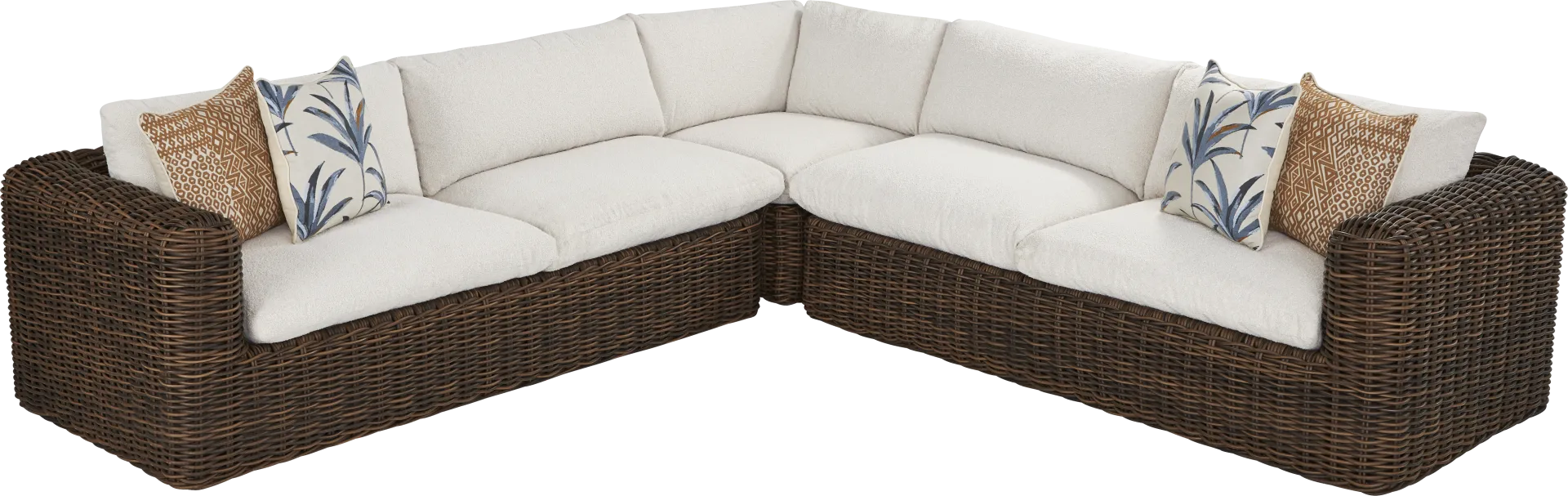 Plume Brown 3 Pc Outdoor Sectional with Ivory Cushions - Image 2
