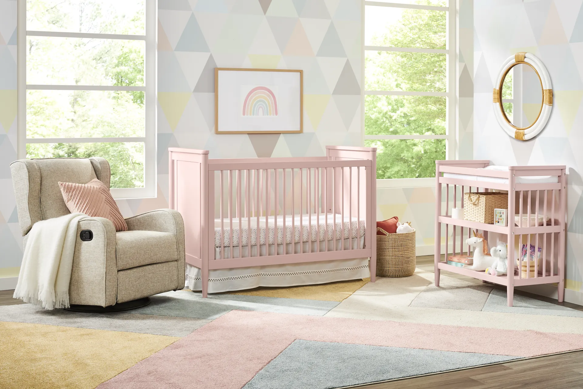 Kids Modern Colors Pink 3-in-1 Convertible Crib - Image 1