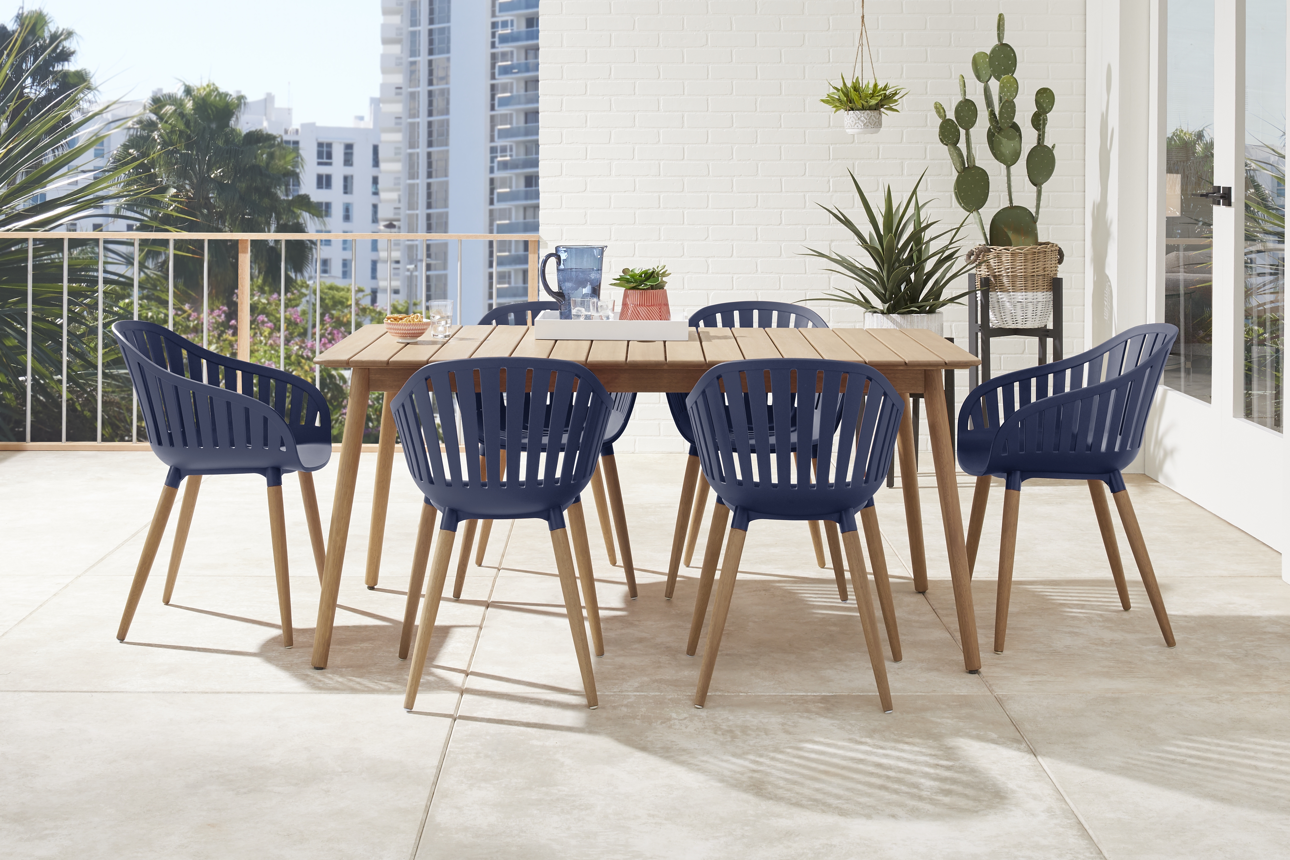 Nassau 7 Pc Rectangle Outdoor Dining Set with Blue Chairs - Thumbnail - Image 1