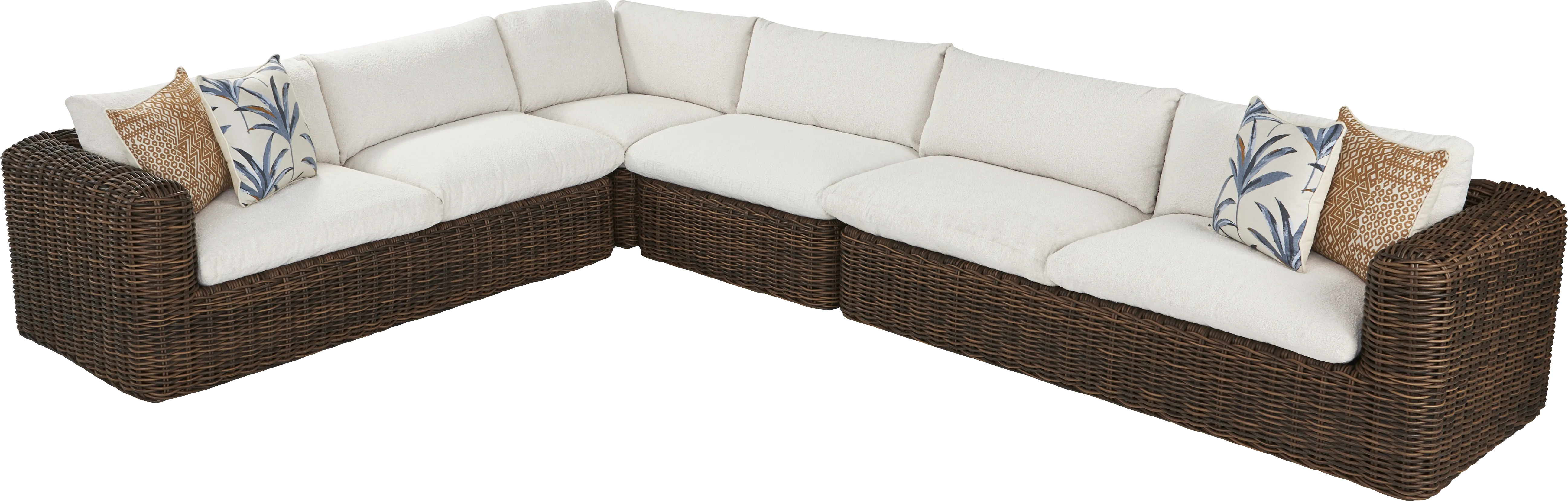 Plume Brown 4 Pc Outdoor Sectional with Ivory Cushions - Thumbnail - Image 1