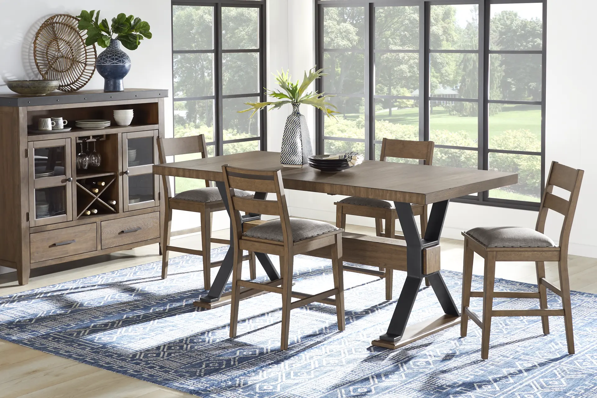 Hazelnut Woods 5 Pc Brown Counter Height Dining Room with Ladder Back Stools