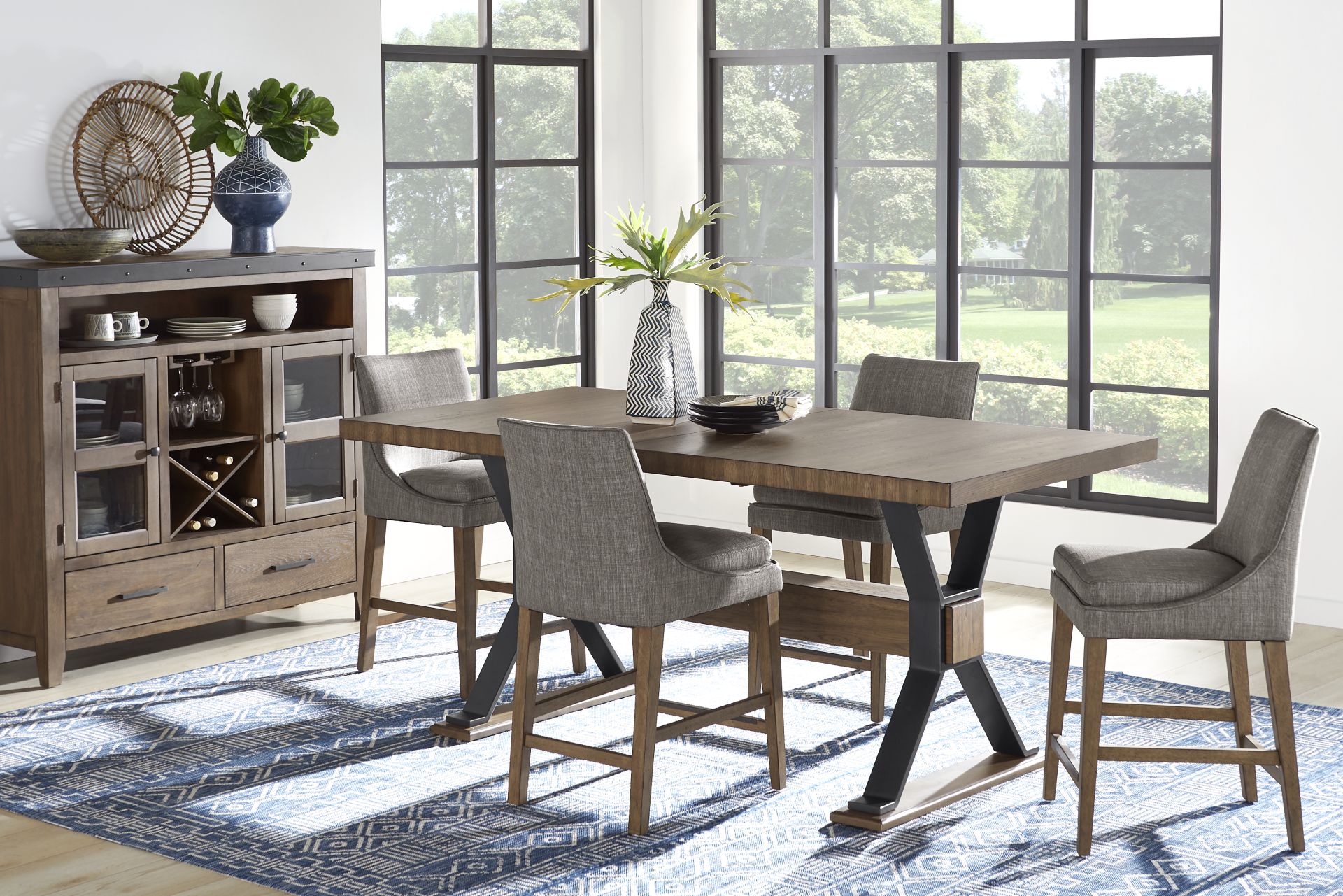Hazelnut Woods 5 Pc Brown Counter Height Dining Room with Upholstered Stools - Image 1
