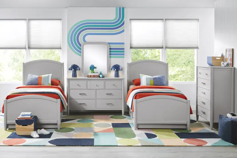 Kids Modern Colors Light Gray Twin Panel Bedroom