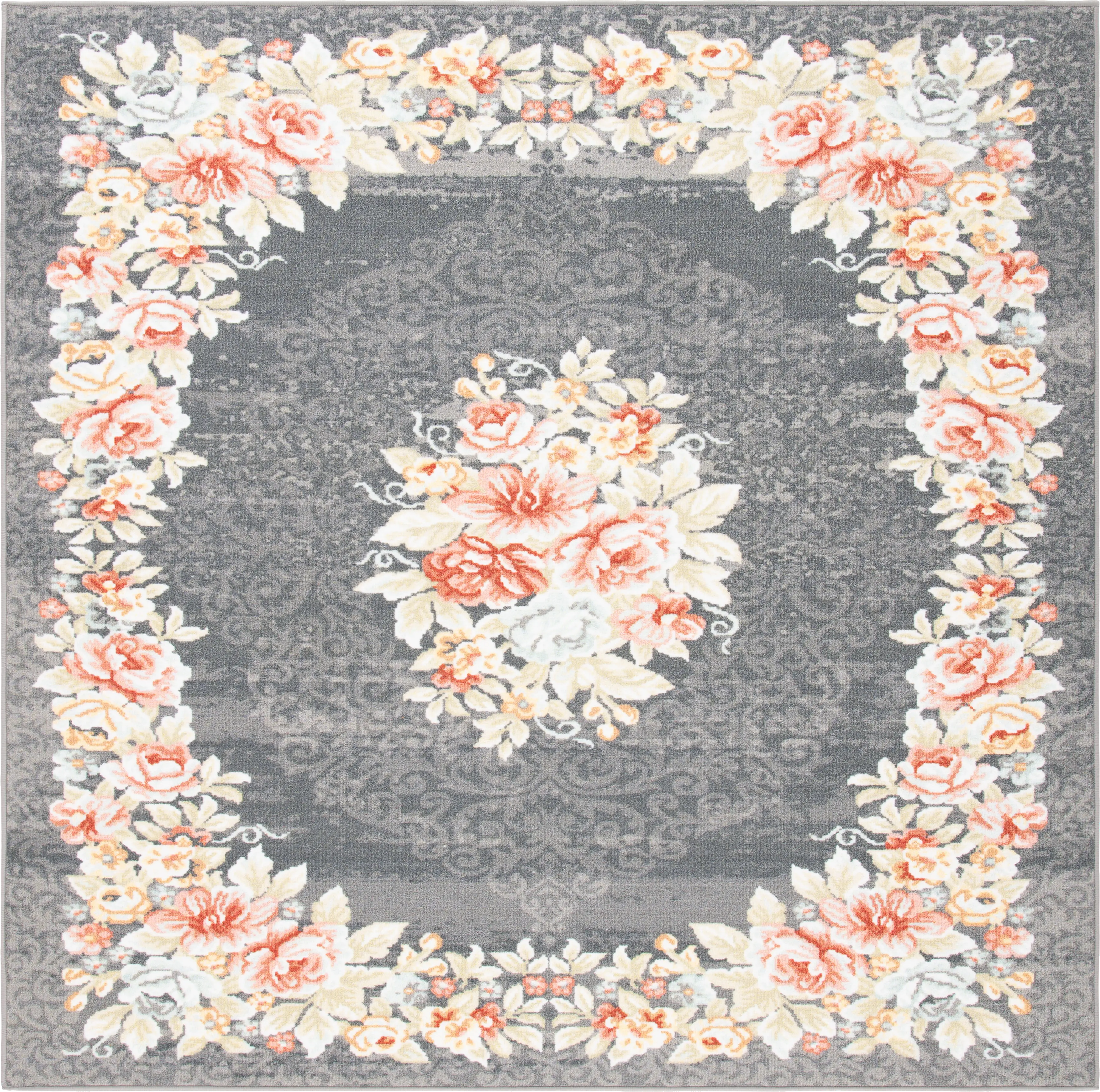 Salistry Gray/Pink 6'7 x 6'7 Square Rug - Thumbnail - Image 1