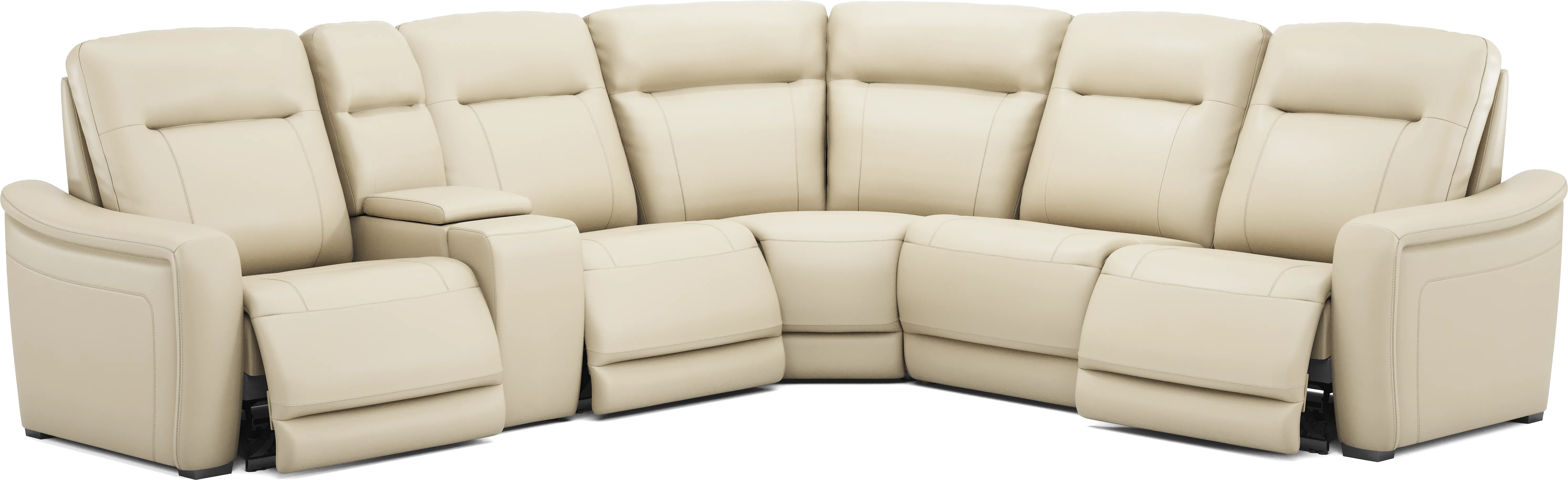 Newport Almond Leather 6 Pc Dual Power Reclining Sectional - Thumbnail - Image 1