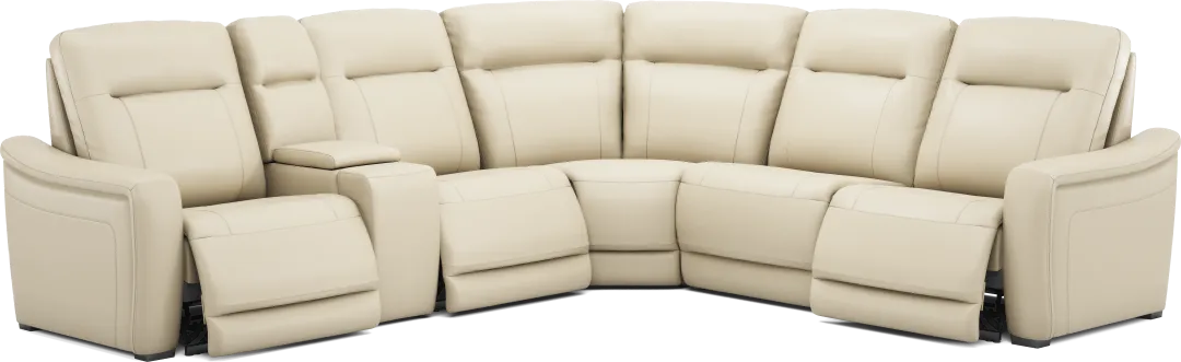 Newport Almond Leather 6 Pc Dual Power Reclining Sectional