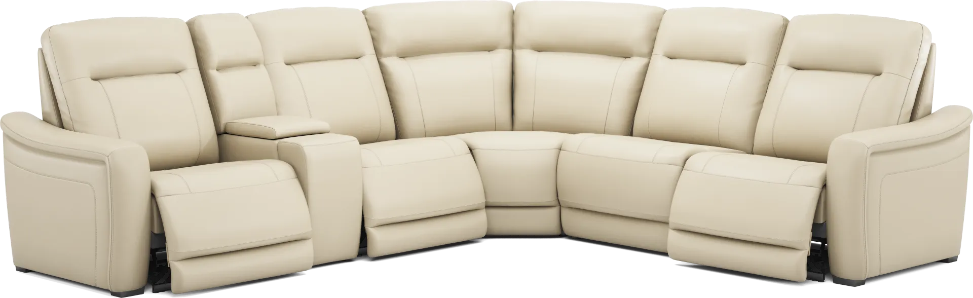 Newport Almond Leather 6 Pc Dual Power Reclining Sectional - Image 1