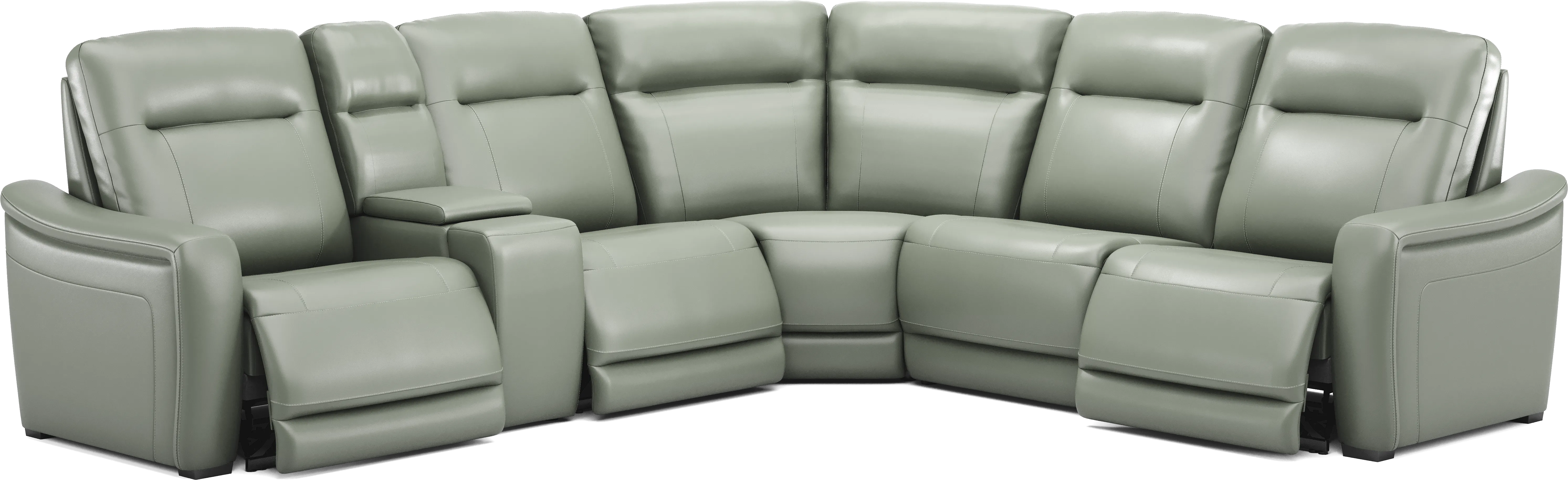 Newport Mint Leather 6 Pc Dual Power Reclining Sectional - Thumbnail - Image 1