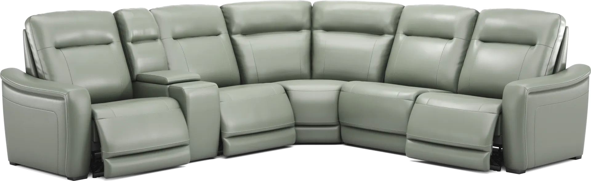 Newport Mint Leather 6 Pc Dual Power Reclining Sectional - Image 2