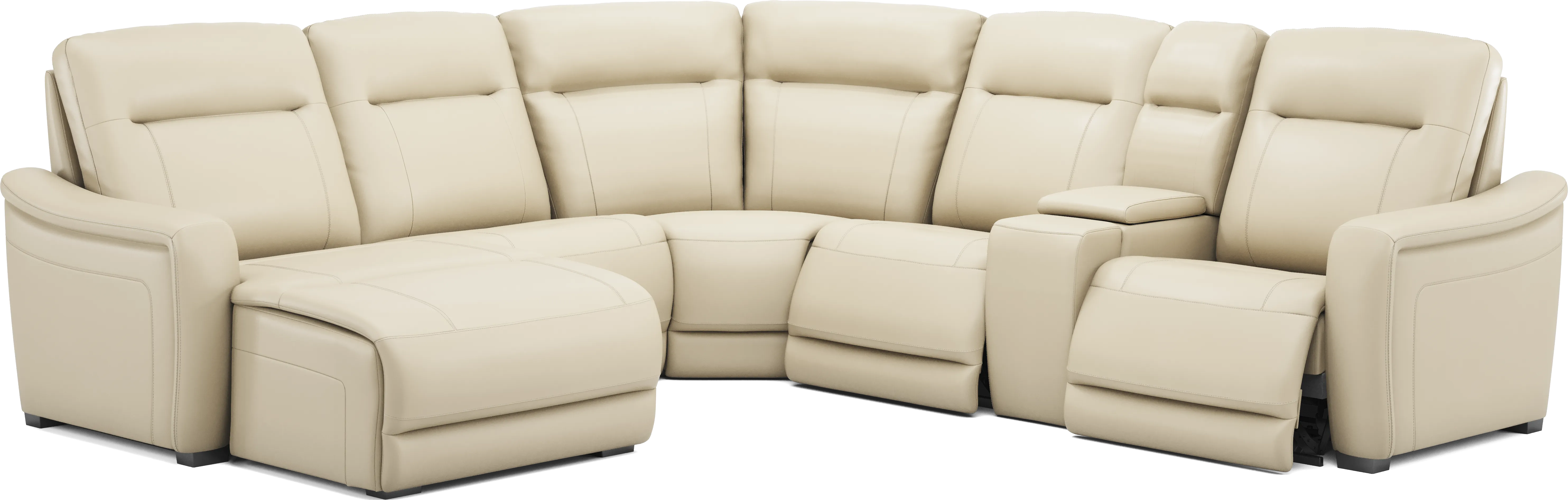 Newport Almond Leather 6 Pc Dual Power Reclining Sectional - Thumbnail - Image 1