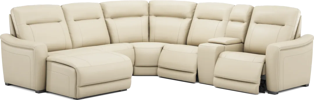 Newport Almond Leather 6 Pc Dual Power Reclining Sectional
