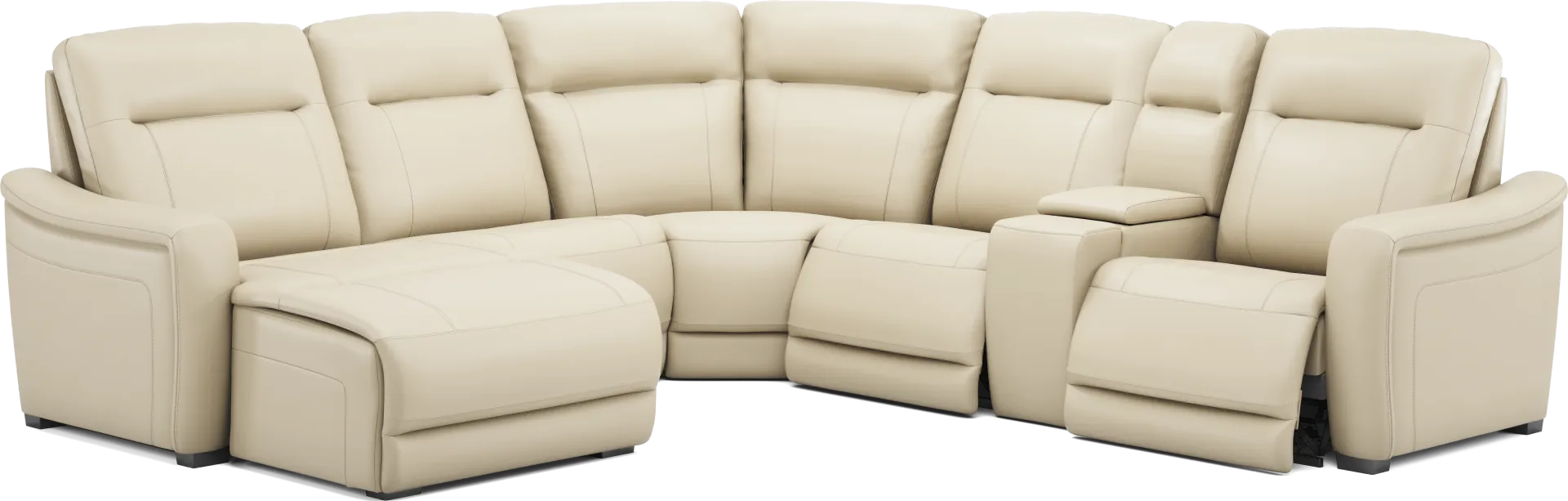 Newport Almond Leather 6 Pc Dual Power Reclining Sectional