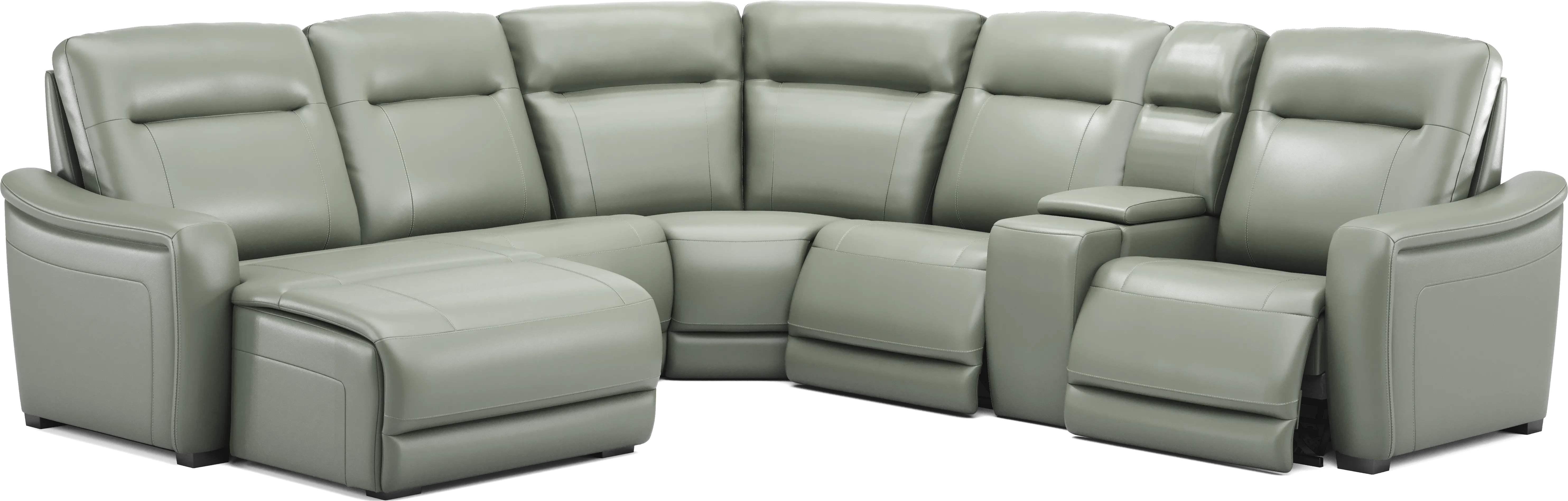 Newport Mint Leather 6 Pc Dual Power Reclining Sectional - Thumbnail - Image 1