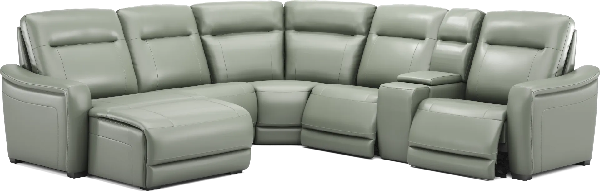Newport Mint Leather 6 Pc Dual Power Reclining Sectional - Image 2