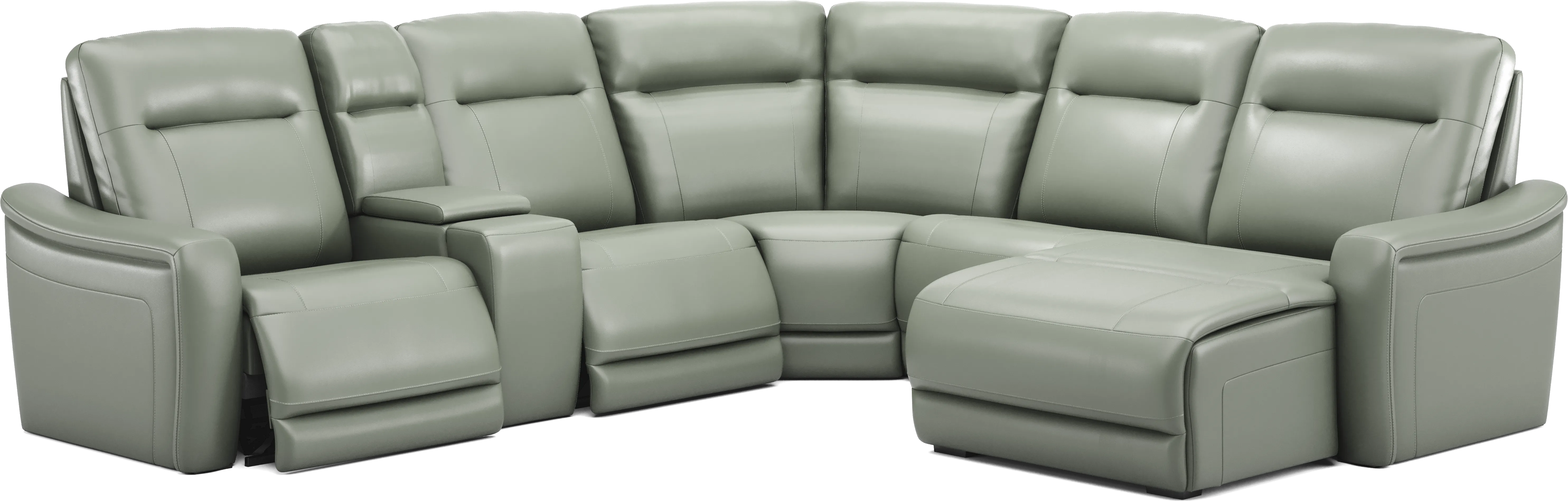 Newport Mint Leather 6 Pc Dual Power Reclining Sectional - Thumbnail - Image 1