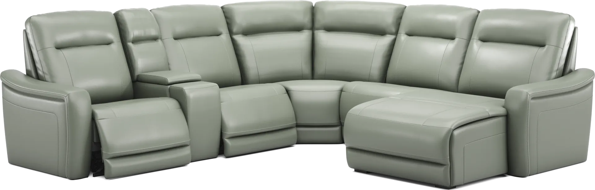 Newport Mint Leather 6 Pc Dual Power Reclining Sectional - Image 2