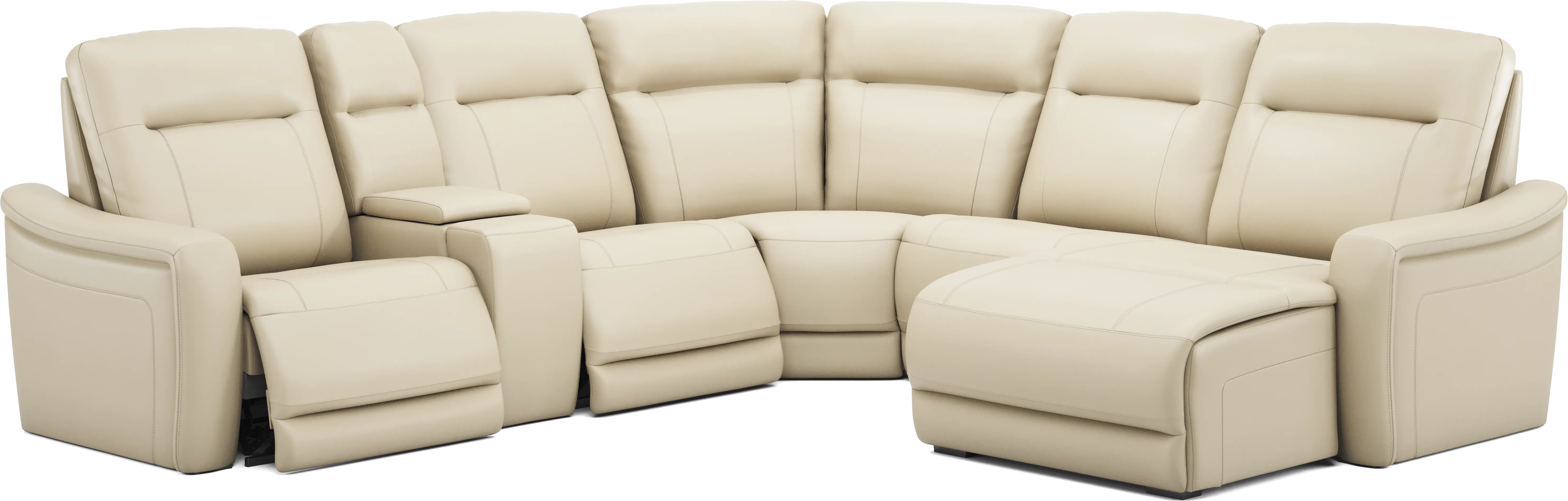 Newport Almond Leather 6 Pc Dual Power Reclining Sectional - Thumbnail - Image 1