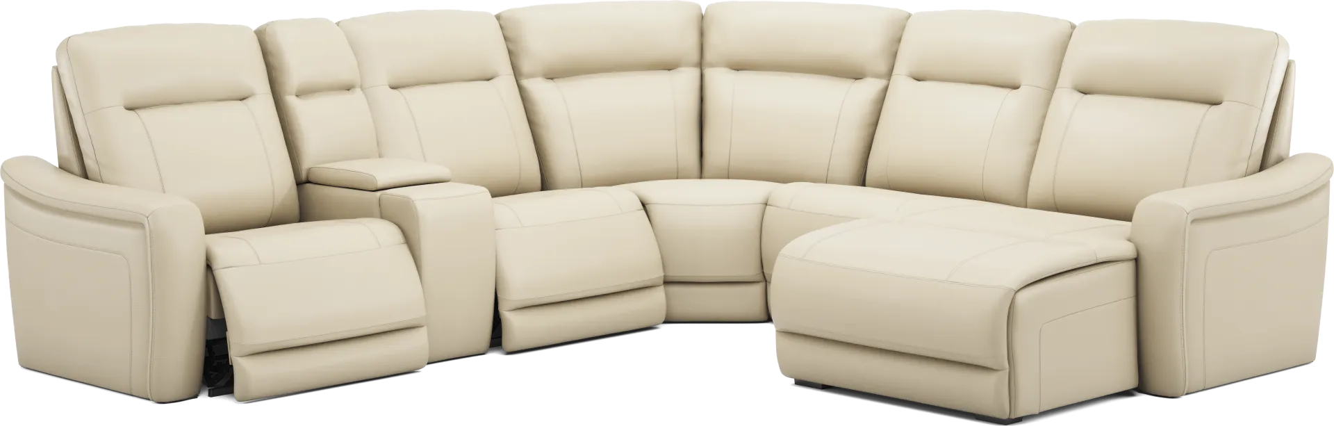 Newport Almond Leather 6 Pc Dual Power Reclining Sectional - Image 1