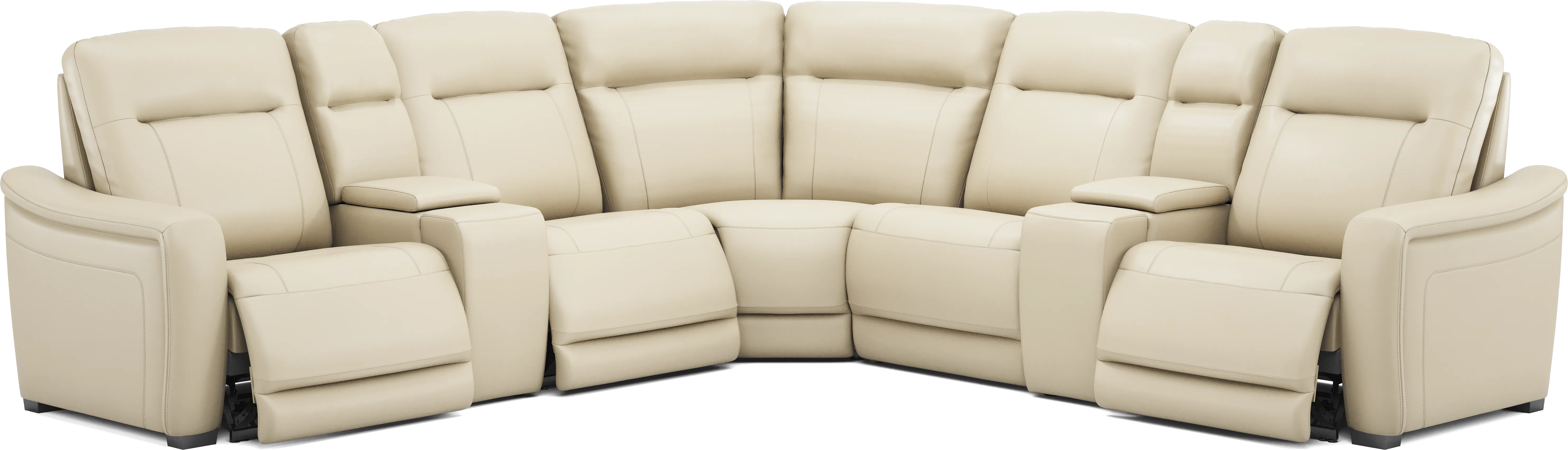 Newport Almond Leather 7 Pc Dual Power Reclining Sectional - Thumbnail - Image 1