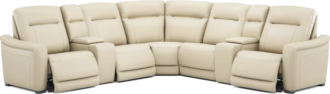 Newport Almond Leather 7 Pc Dual Power Reclining Sectional
