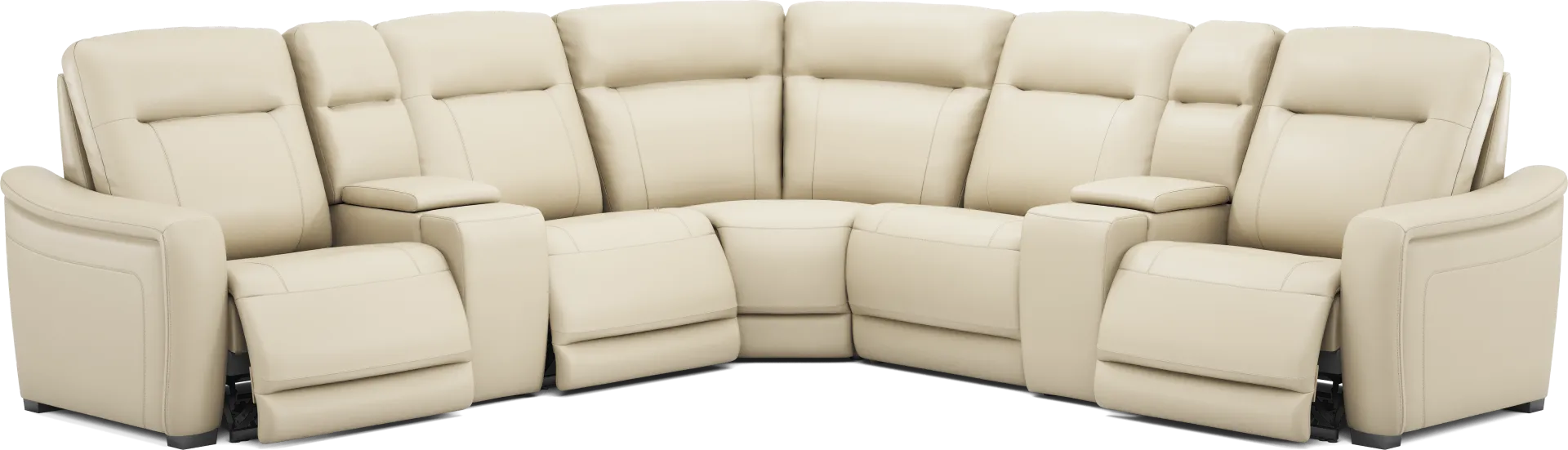 Newport Almond Leather 7 Pc Dual Power Reclining Sectional - Image 1