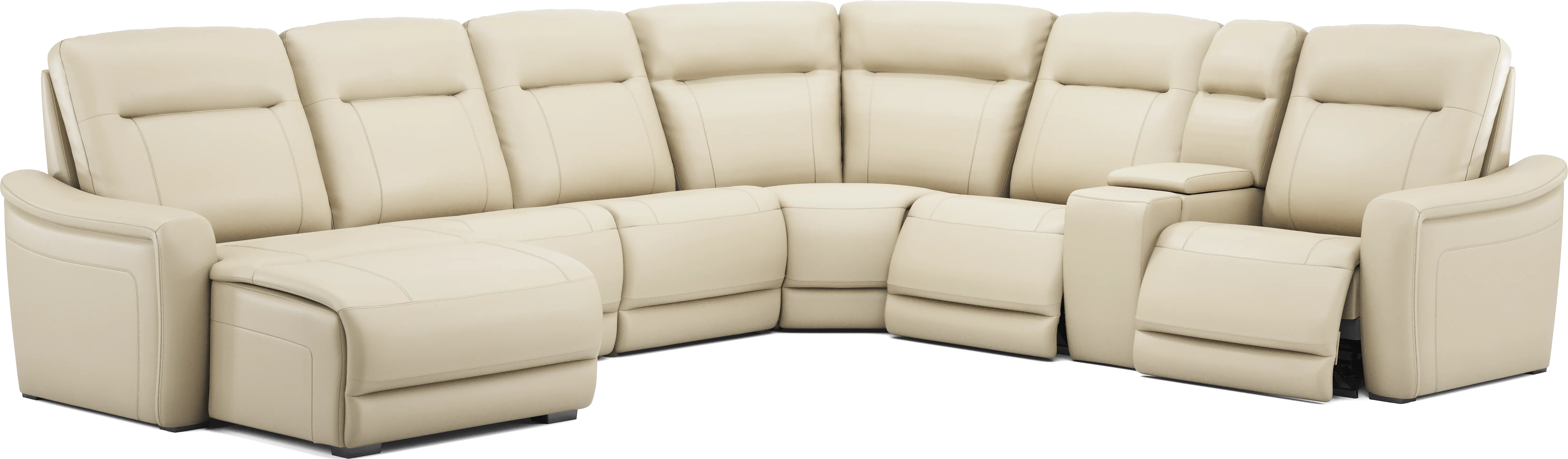 Newport Almond Leather 7 Pc Dual Power Reclining Sectional - Thumbnail - Image 1