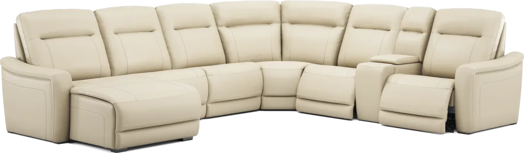 Newport Almond Leather 7 Pc Dual Power Reclining Sectional