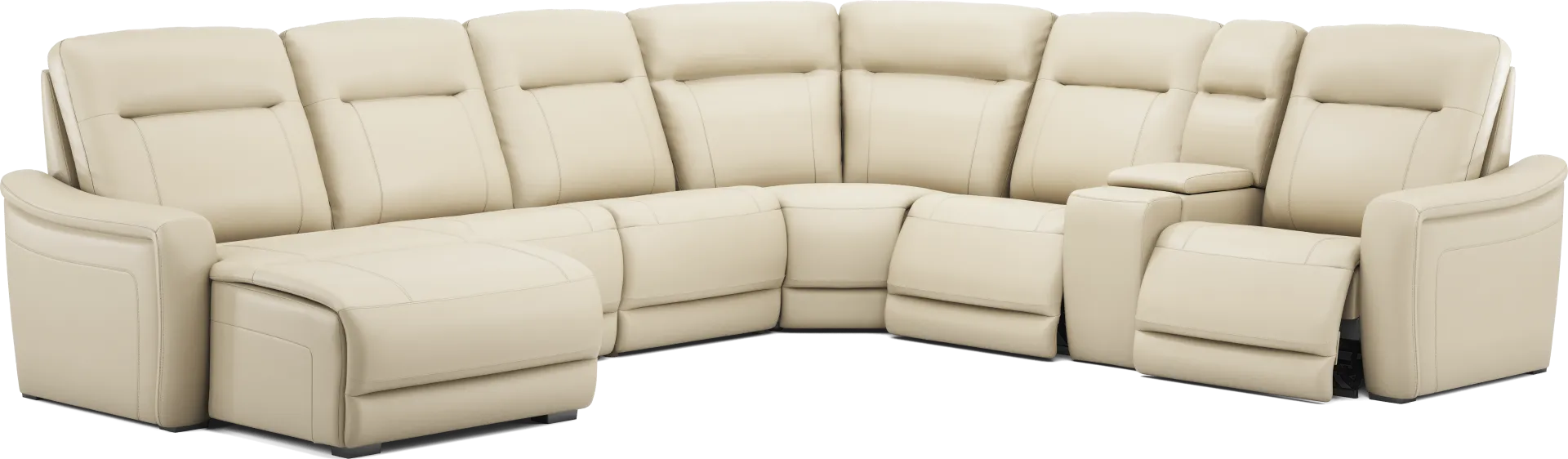 Newport Almond Leather 7 Pc Dual Power Reclining Sectional - Image 1