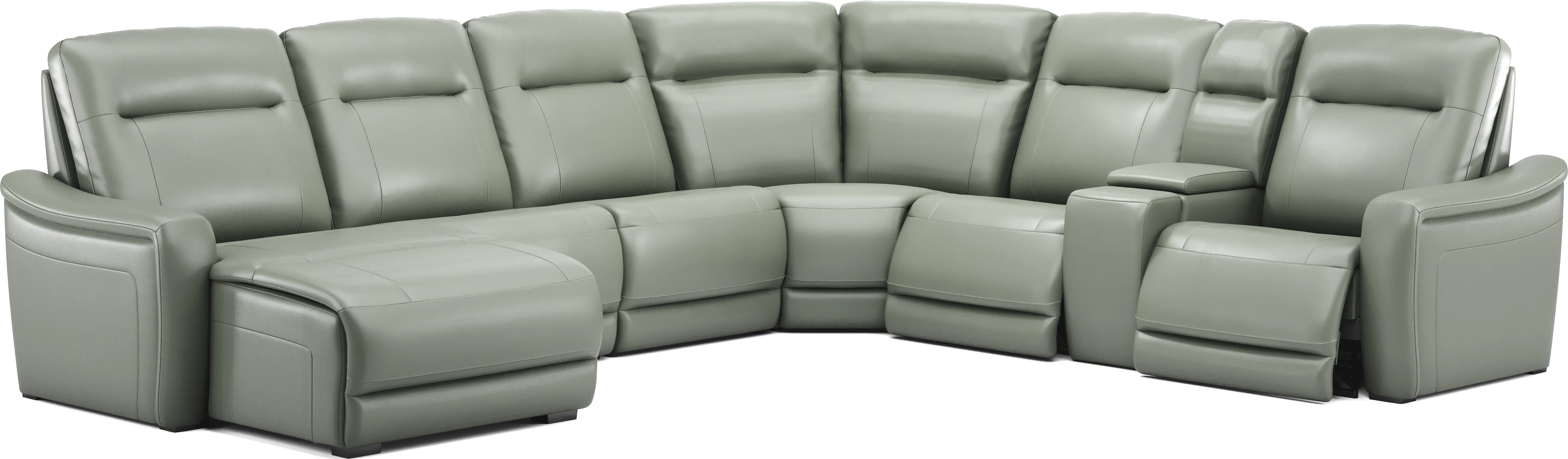 Newport Mint Leather 7 Pc Dual Power Reclining Sectional - Thumbnail - Image 1