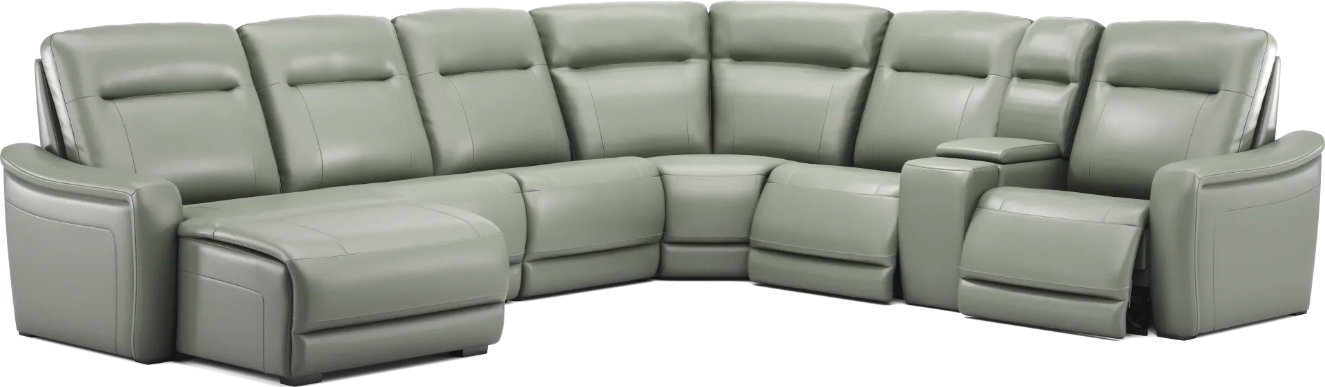 Newport Mint Leather 7 Pc Dual Power Reclining Sectional - Image 2
