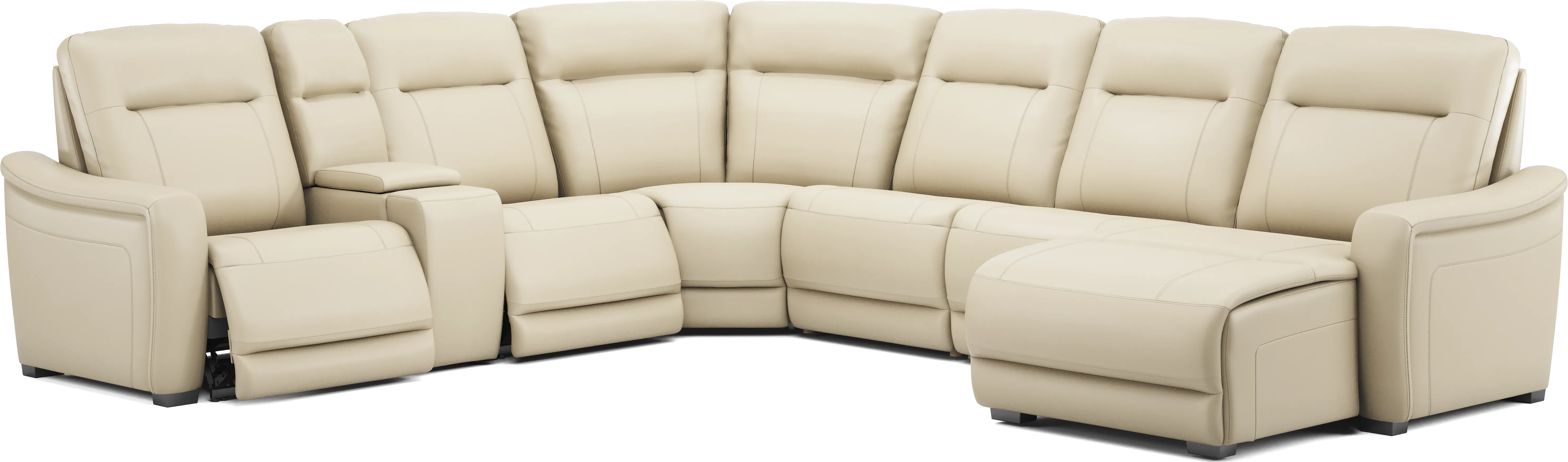 Newport Almond Leather 7 Pc Dual Power Reclining Sectional - Thumbnail - Image 1