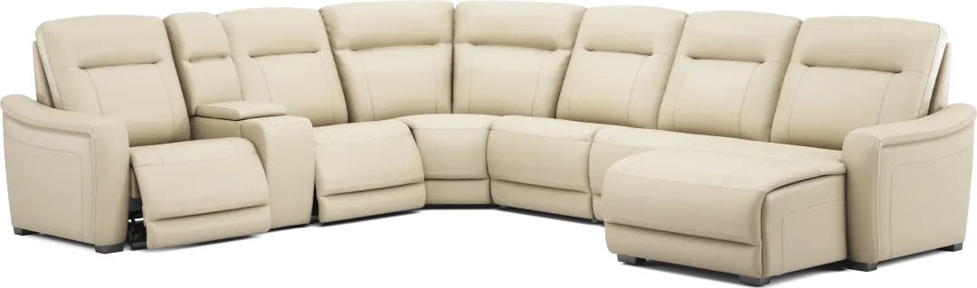 Newport Almond Leather 7 Pc Dual Power Reclining Sectional