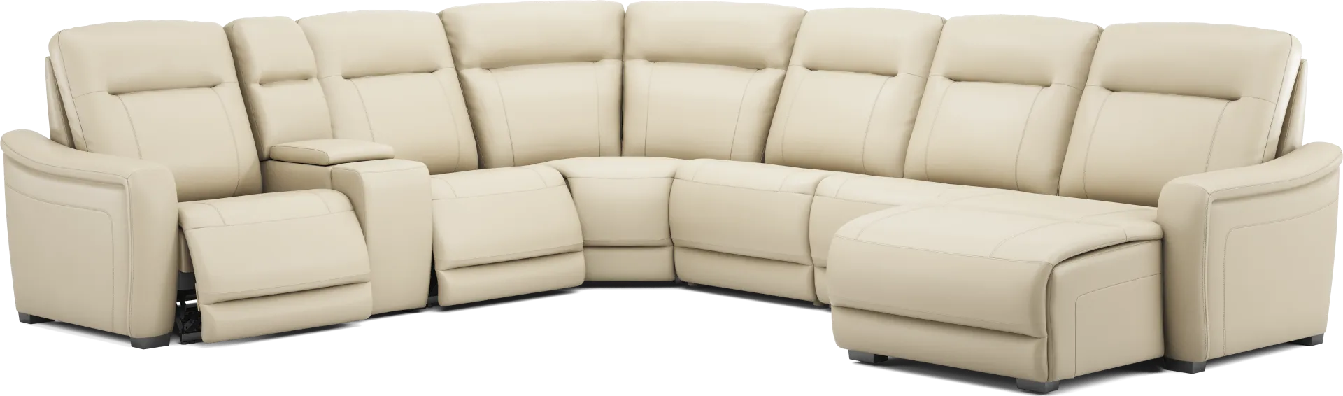 Newport Almond Leather 7 Pc Dual Power Reclining Sectional - Image 1