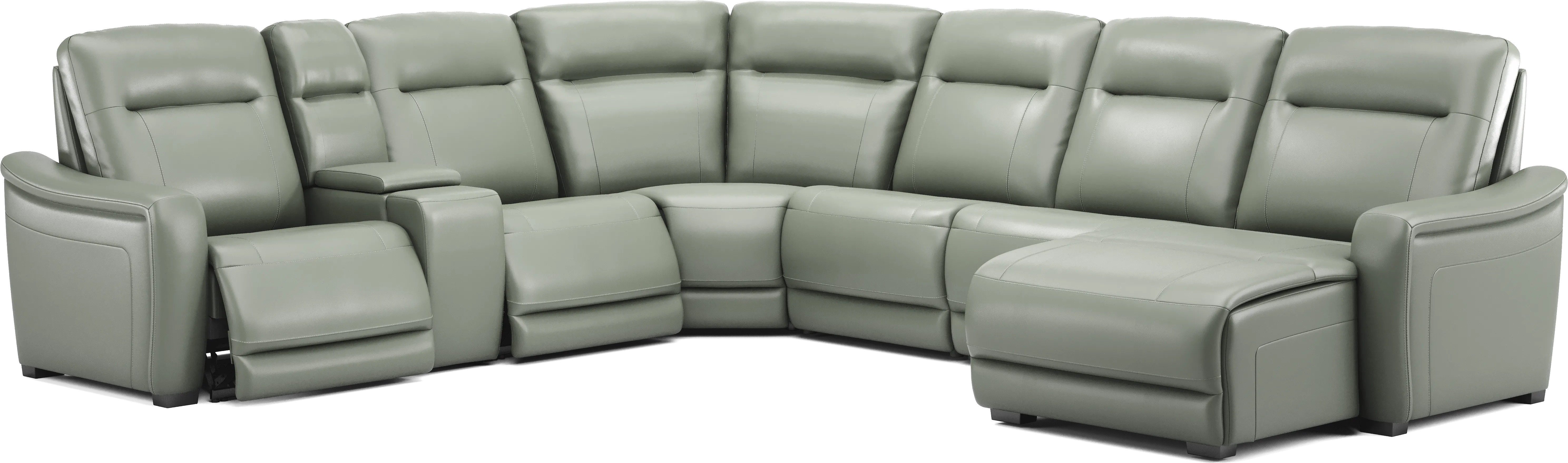 Newport Mint Leather 7 Pc Dual Power Reclining Sectional - Thumbnail - Image 1