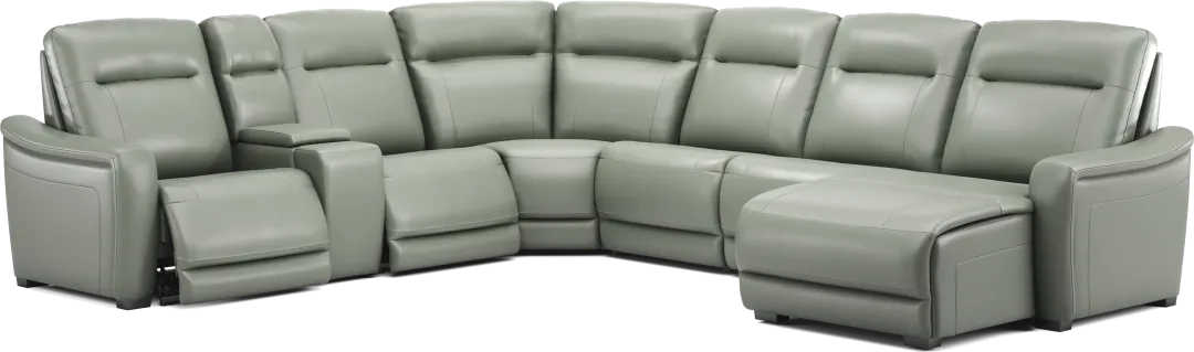 Newport Mint Leather 7 Pc Dual Power Reclining Sectional