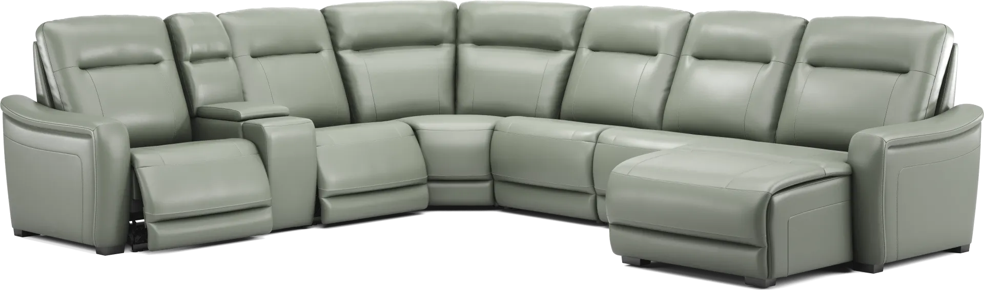 Newport Mint Leather 7 Pc Dual Power Reclining Sectional - Image 1