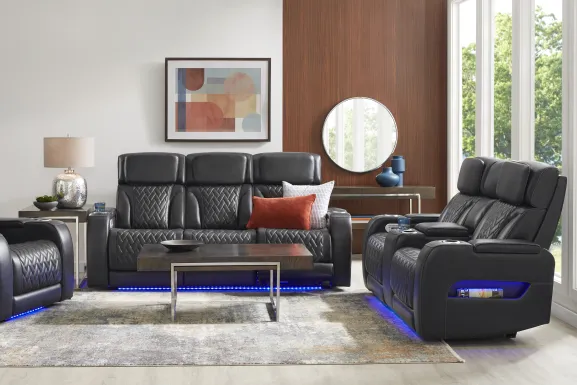 Port Royal Midnight Leather Triple Power Reclining Console Loveseat