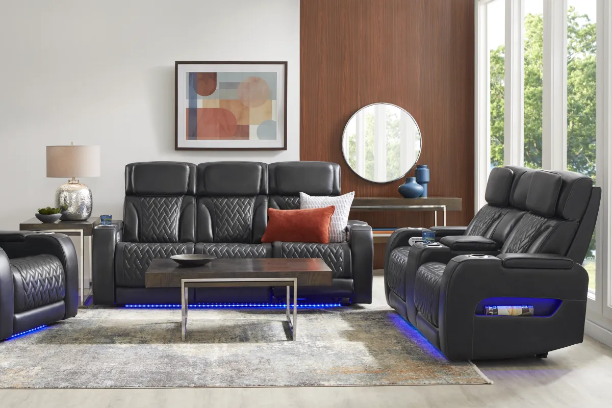 Port Royal Midnight Leather 5 Pc Living Room with Triple Power Reclining Sofa