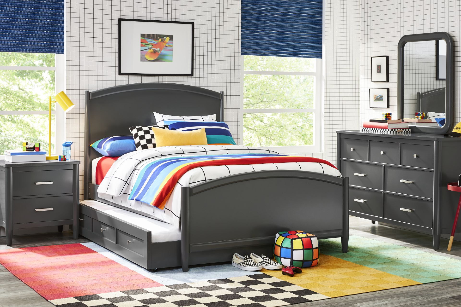 Kids Modern Colors Iron Ore Full Panel Bedroom - Image 1
