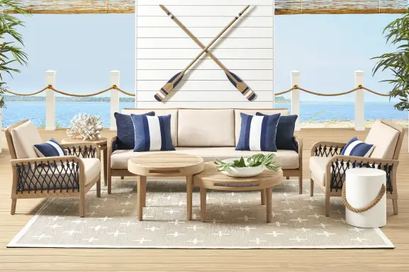 Riva Blonde Outdoor Ottoman with Flax Cushion