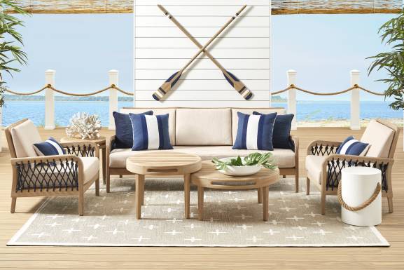 Riva Blonde Outdoor Sofa with Flax Cushions