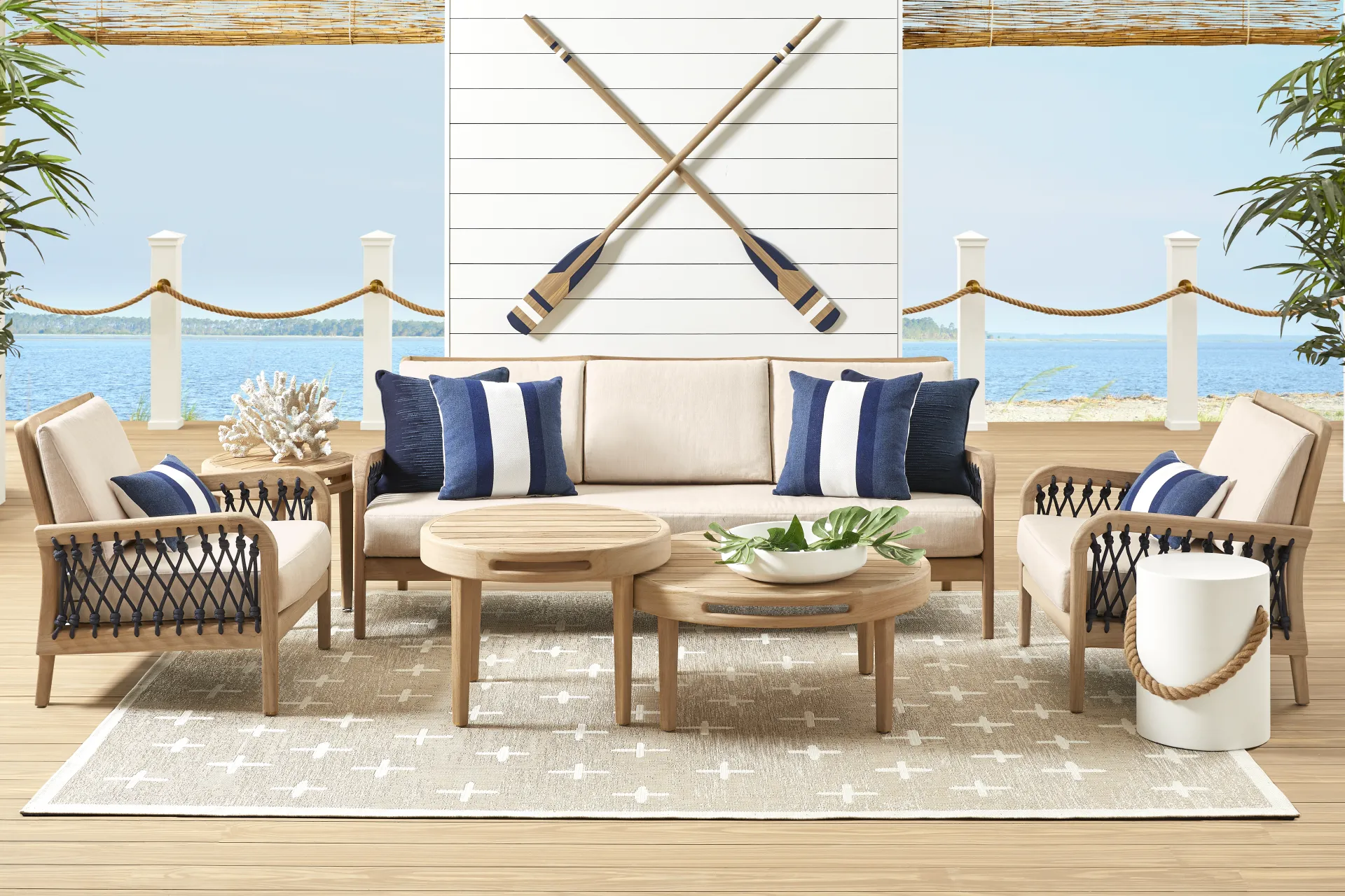 Riva Blonde Outdoor Ottoman with Flax Cushion - Image 1