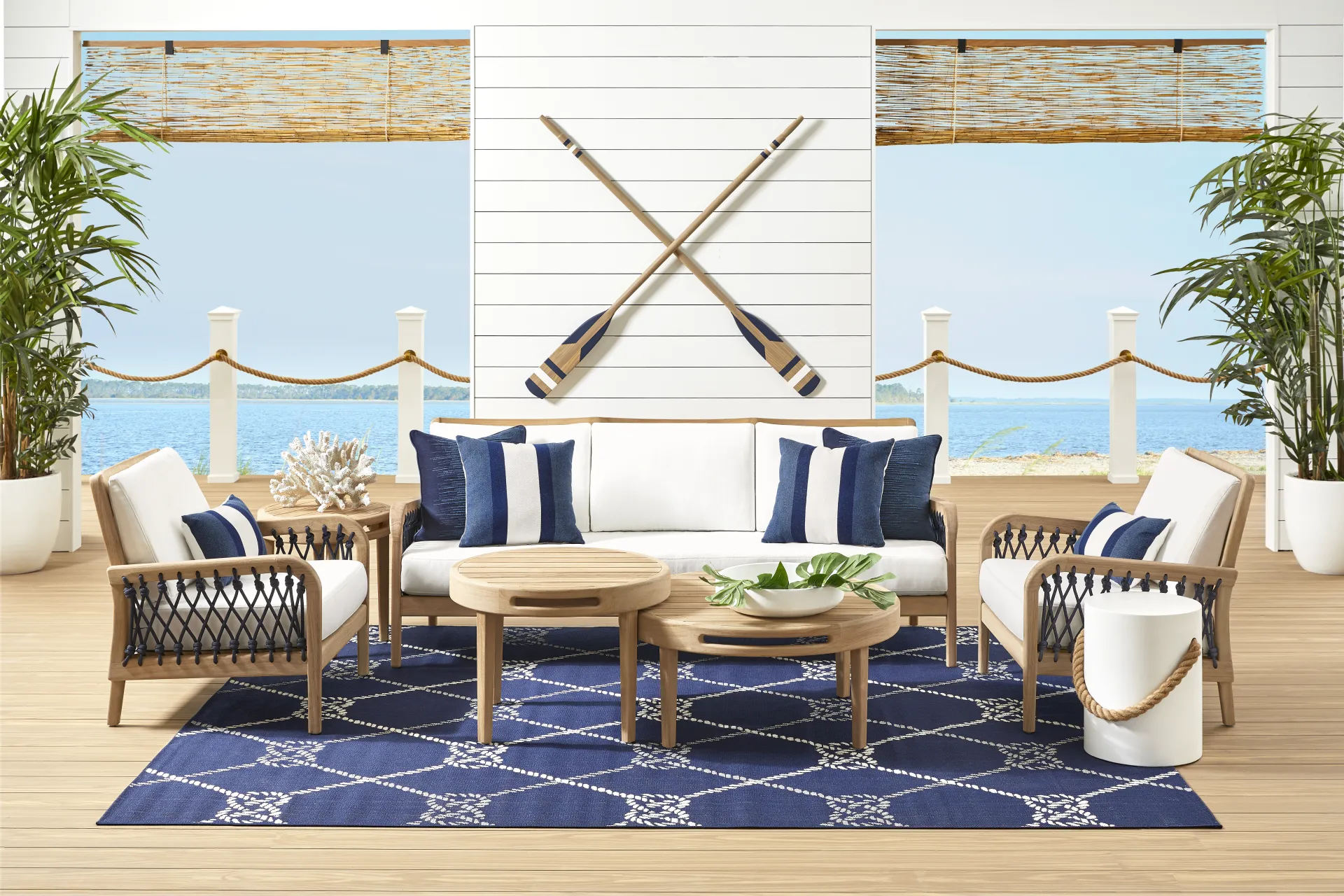 Riva Blonde 5 Pc Outdoor Seating Set with White Cushions - Image 7